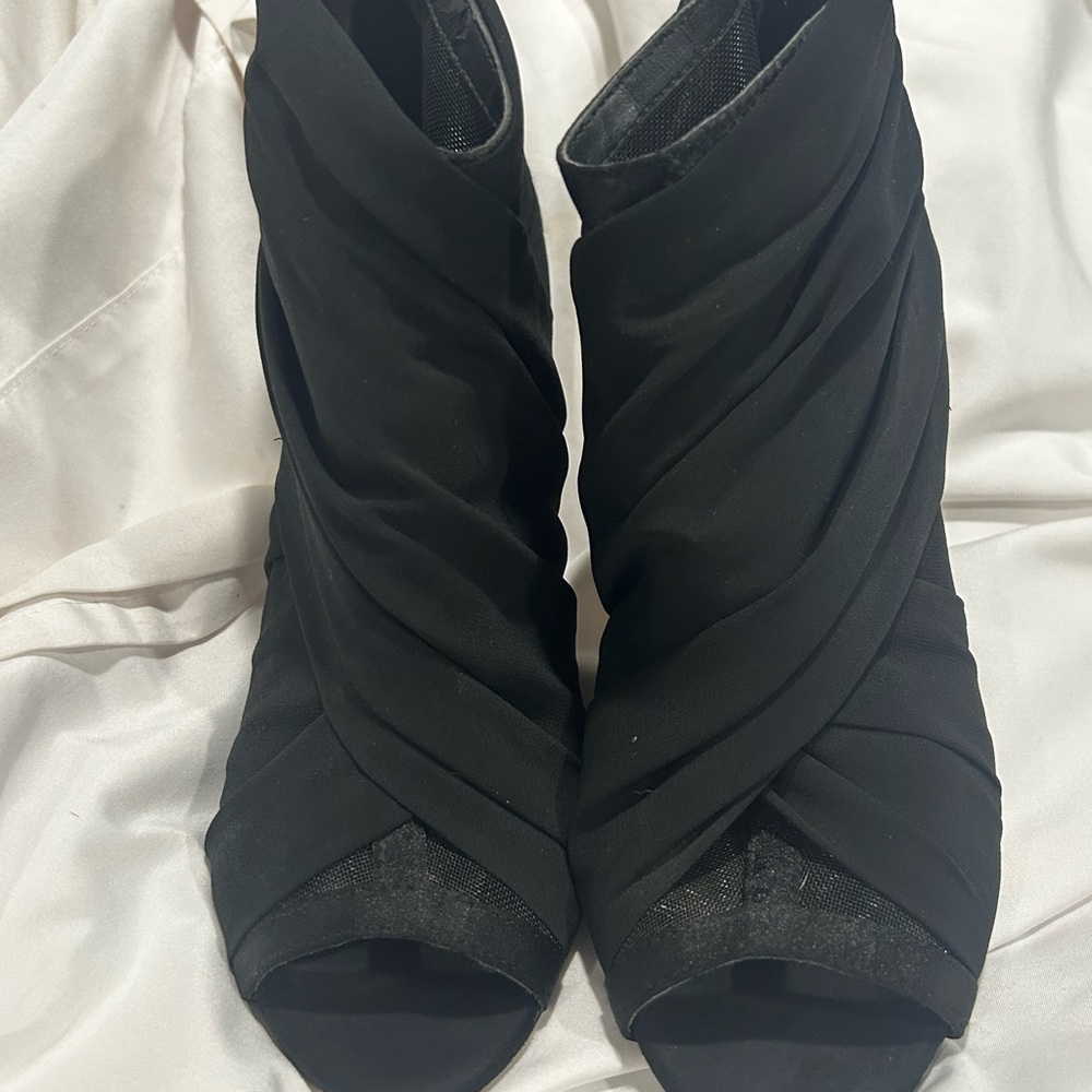 New York & Company Black Heeled Boots with Peep-Toe Design